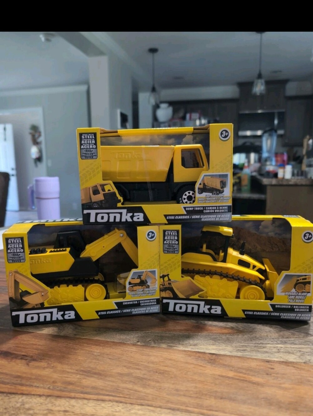 Tonka Steel Classics Yellow Dump Truck, Bulldozer, Excavator Set Hasbro